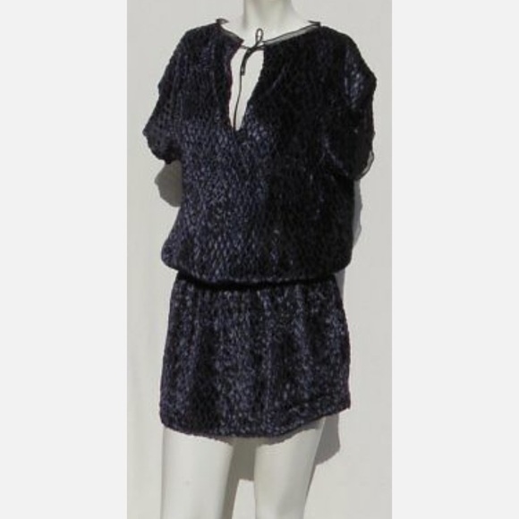 🆕 MODA INTERNATIONAL Victoria’s Secret Black Navy Burnout Velvet Tunic Dress - Picture 5 of 13